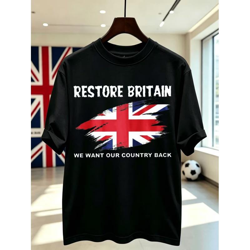 Restore Britain T-Shirt Rupert Shirt British Pride Top United Kingdom Pride Great Britain Map Shirt Union Jack Gifts Tee Shirt Short Sleeve Grunge