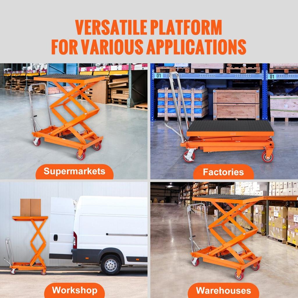 Hydraulic Lift Table Cart, 770lbs Capacity 59" Lifting Height, Manual Double Scissor Lift Table with 4 Wheels and Non-slip Pad, Hydraulic Scissor Cart