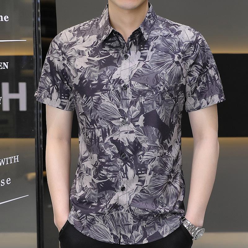 Summer Trend Men's Short-sleeved Ice Silk Shirt Short-sleeved Thin Blouse Handsome Shirt Men's Fashion Versatile Shirt