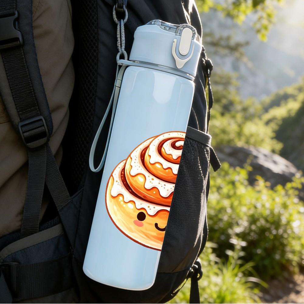 1PC Cinnamon Roll Cartoon Pattern 750ml Color Plastic Sports Water Bottle Leakproof Flip Straw Lid Suitable for Sports Office Home Use
