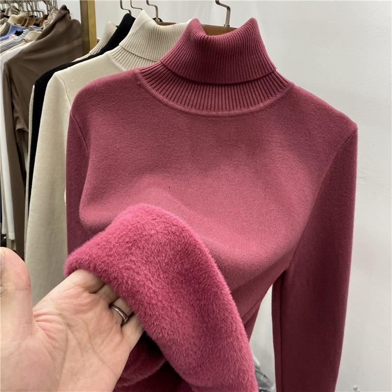 Осень-зима толстый теплый бархатный женский свитер с высоким воротом, длинный рукав, однотонный плюшевый пуловер, свитера женские облегающие повседневные женские трикотажные джемперы 25196