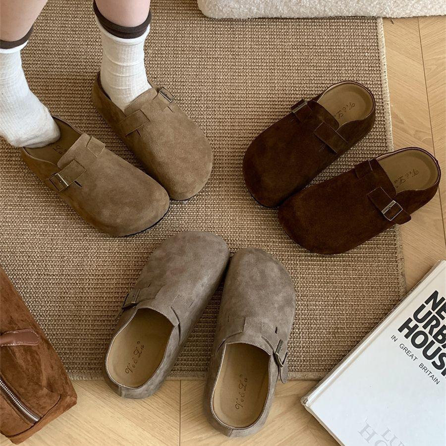 Женские утолщенные туфли на платформе для увеличения роста, для ношения на улице осенью и зимой, новые ленивые однопедальные мягкие нескользящие тапочки-балетки