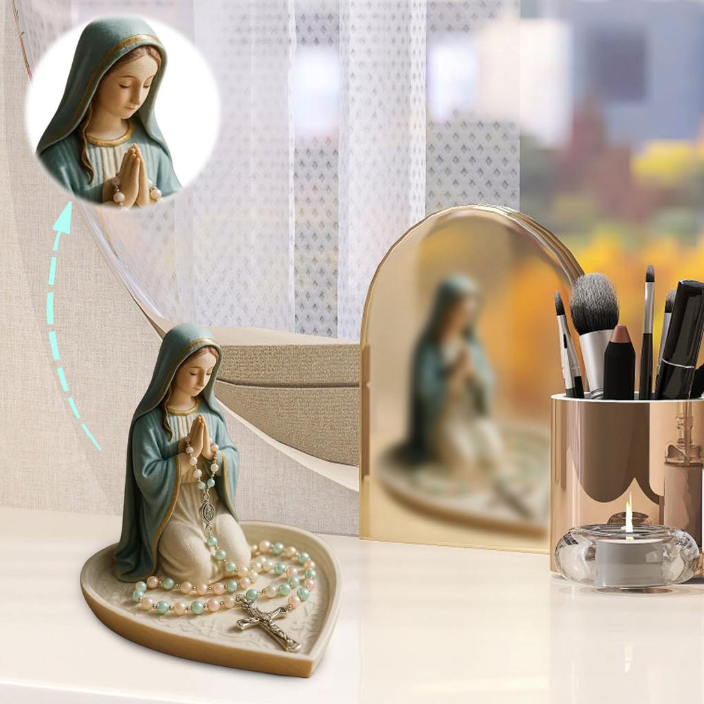 Держатель для четок «Мария», Сакральная католическая скульптура, Религиозная благословенная статуя, Элегантная шкатулка для украшений «Богоматерь» из смолы для ожерелий, колец, Подарок для женщин