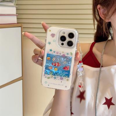 Корейский INS милый чехол для телефона с морскими рыбками для iPhone 13 14 15 16 Pro Max Fundas с брелоком кавайный милый защитный чехол Для 15 pro