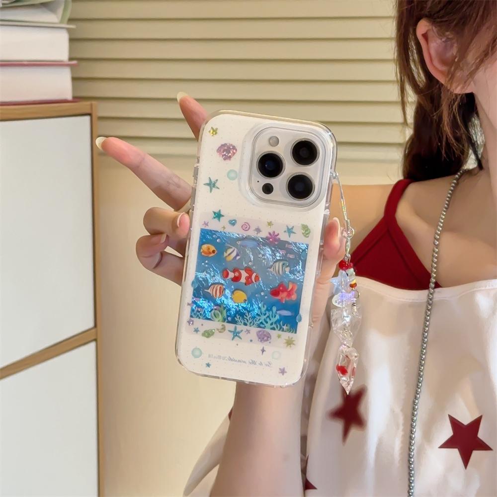 Корейский INS милый чехол для телефона с морскими рыбками для iPhone 13 14 15 16 Pro Max Fundas с брелоком кавайный милый защитный чехол Для 15 pro