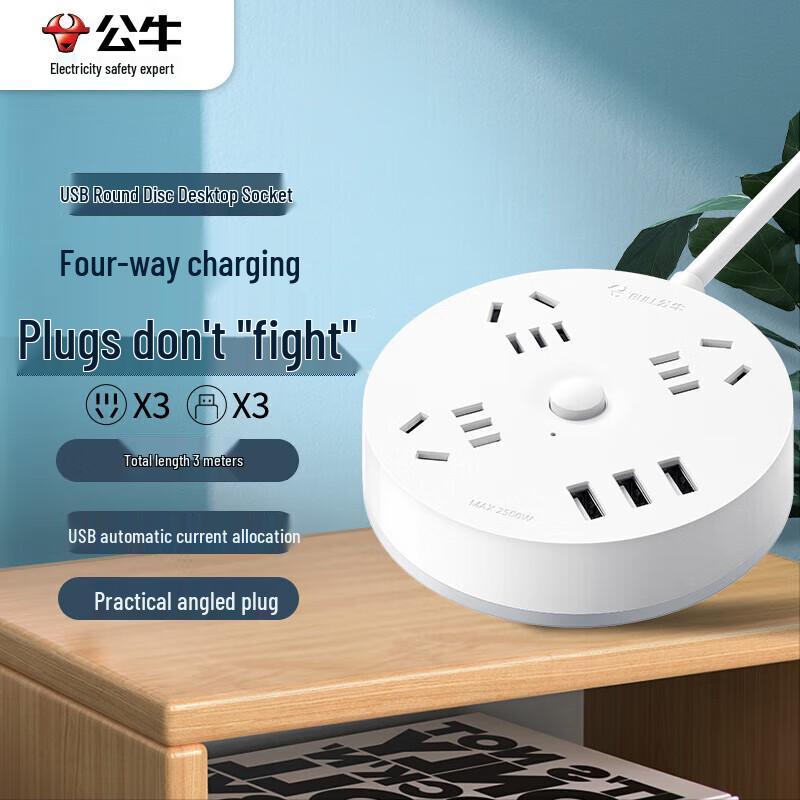 BULL Round Power Strip CN plug (adapter included)