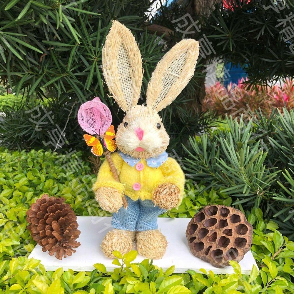 Товары для вечеринки Пасхальная вечеринка Реквизит для фотосессии на окне Подарок Украшение кролика Украшения с кроликами Стоящие кролики 35 см Соломенный кролик