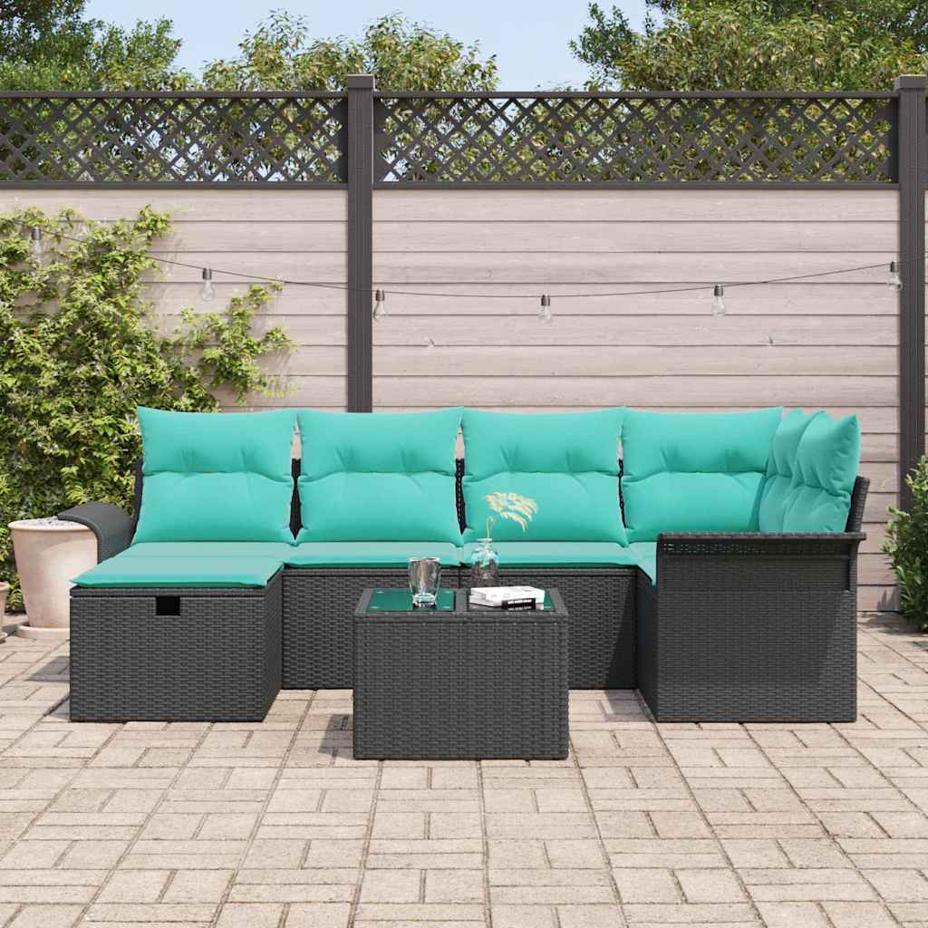 Garden Sofa Set with Cushions 7 pcs Black Poly Rattan