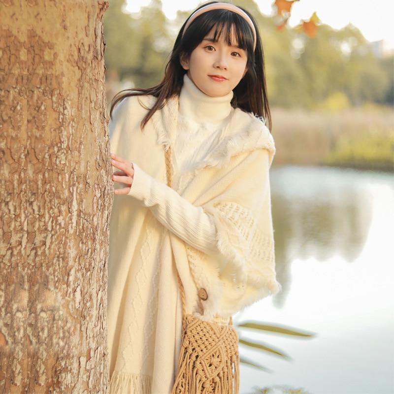 10 цветов, женская свободная накидка на пуговицах, пончо, весна-осень, вязаный свитер с рукавами «летучая мышь», длинный уличный пуловер с кисточками и шляпой