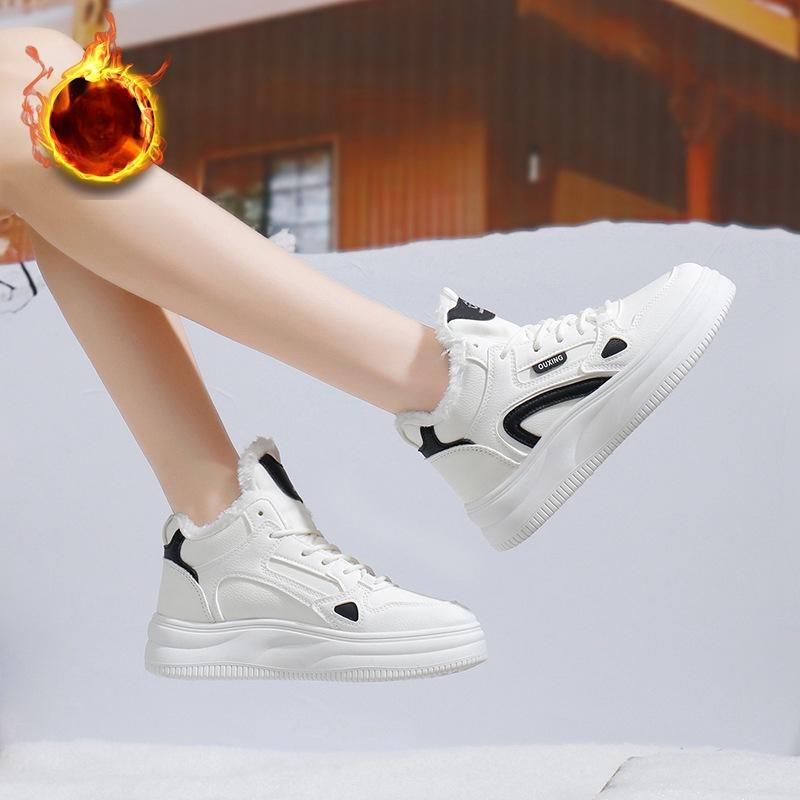 Женские зимние теплые кроссовки на толстой платформе с подкладкой из искусственного меха, прогулочные туфли, нескользящие, со шнуровкой, из искусственной кожи, повседневные кроссовки для папы с подкладкой из флиса для женщин