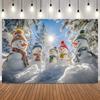 Winter Christmas Outdoor Themed Deco Photo Background Snowman Sunshine Gifts Xmas Tree Forest Snowfield Photography Backdrop6