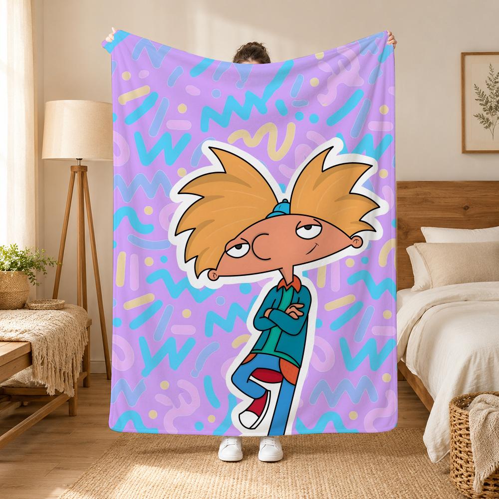 Hey Arnold Cartoon Throw 240g flannel blanket, suitable for sofas, beds, offices, exquisite gift blankets