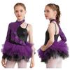 Kids Girls Shiny Sequin Jazz Latin Dance Dress Asymmetrical Sleeves Tulle Party Dress Ballet Dance Leotard Dress