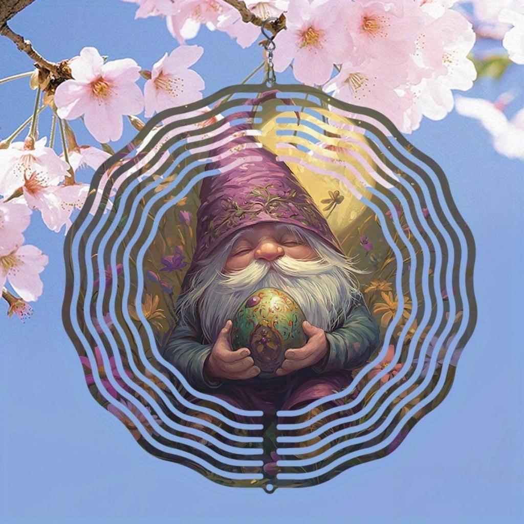 Purple Cloaked Gnome 2D Metal Wind Chime Moonlit Flower Design Outdoor Hanging Decor for Garden Home Wedding Christmas Gift