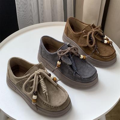 Женские туфли на толстой подошве для увеличения роста, осенние новые, цельнокроеные, на одной педали, обувь для ленивых