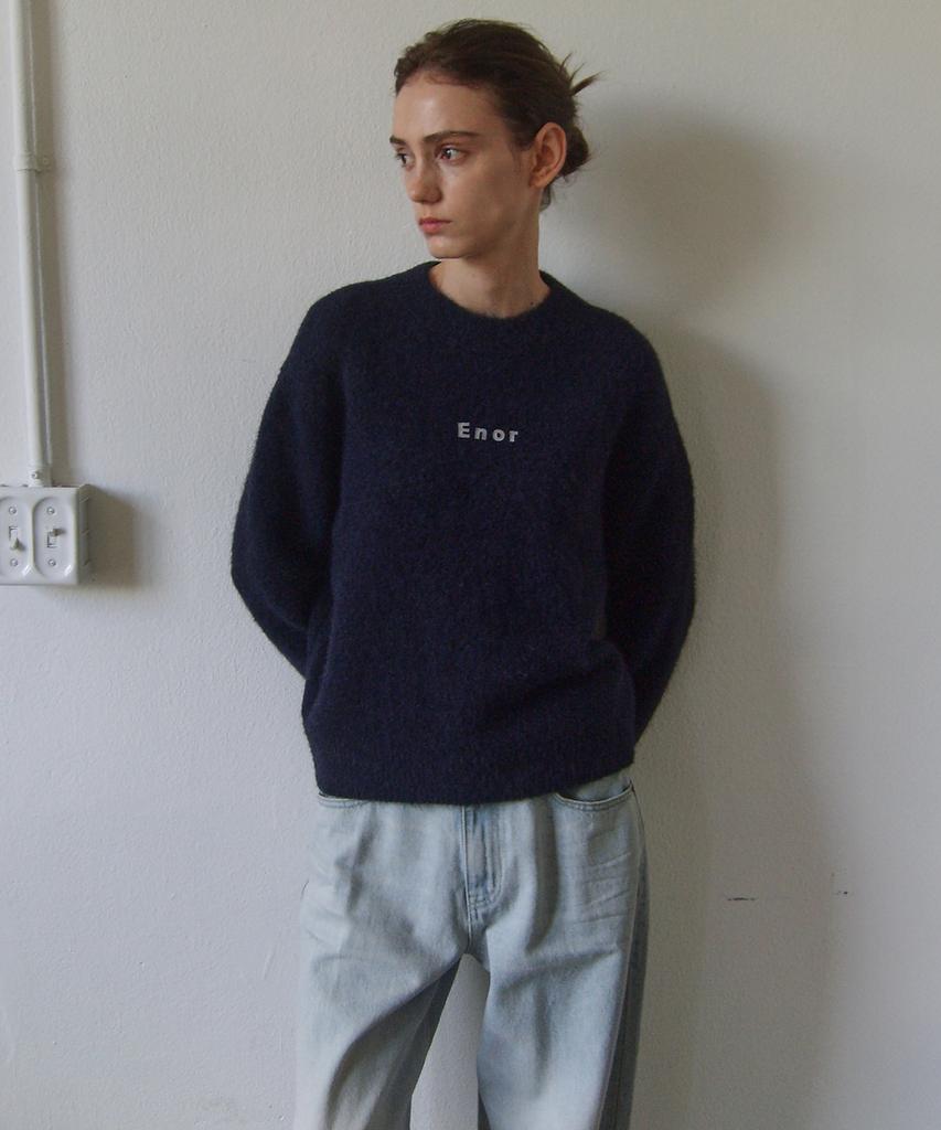 EN OR [Alpaca 59%] Logo Essential Knit Pullover - Navy