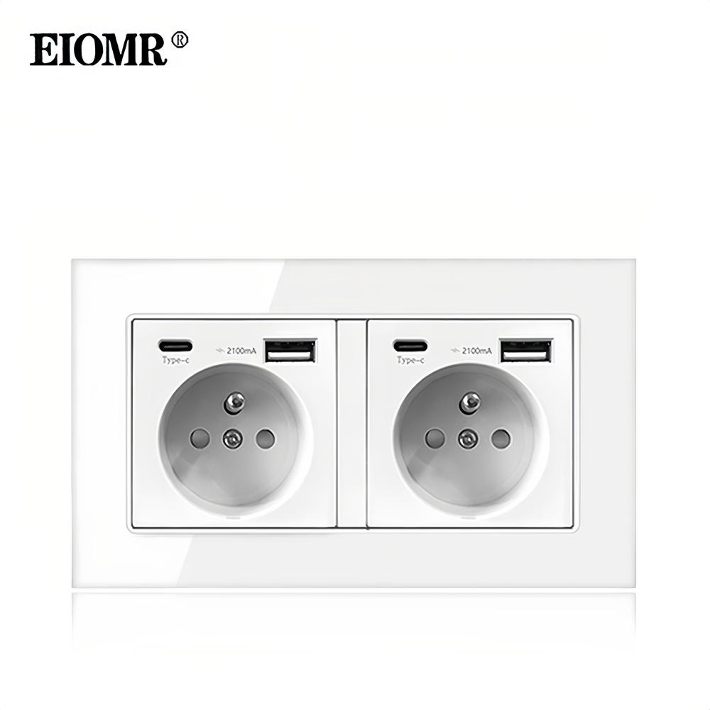 Розетка EIOMR Стандарт Франции, Одинарная Двойная AC 100~250V 16A Белый Черный Настенная Тип-C USB Вилки Розетка для Дома Офиса