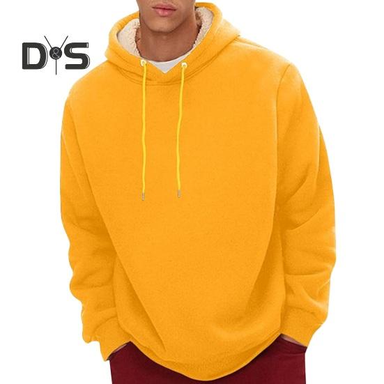 Зимняя мужская толстовка с капюшоном, однотонная, с плюшевой подкладкой, свободная, с длинными рукавами, на шнурке, с эластичными манжетами, повседневная толстовка с капюшоном