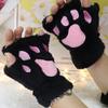 1 Pair Women Winter Gloves Half-finger Cat Paw Shape Thick Plush Elastic Warm Heat Retention Non-slip Windproof Wrist