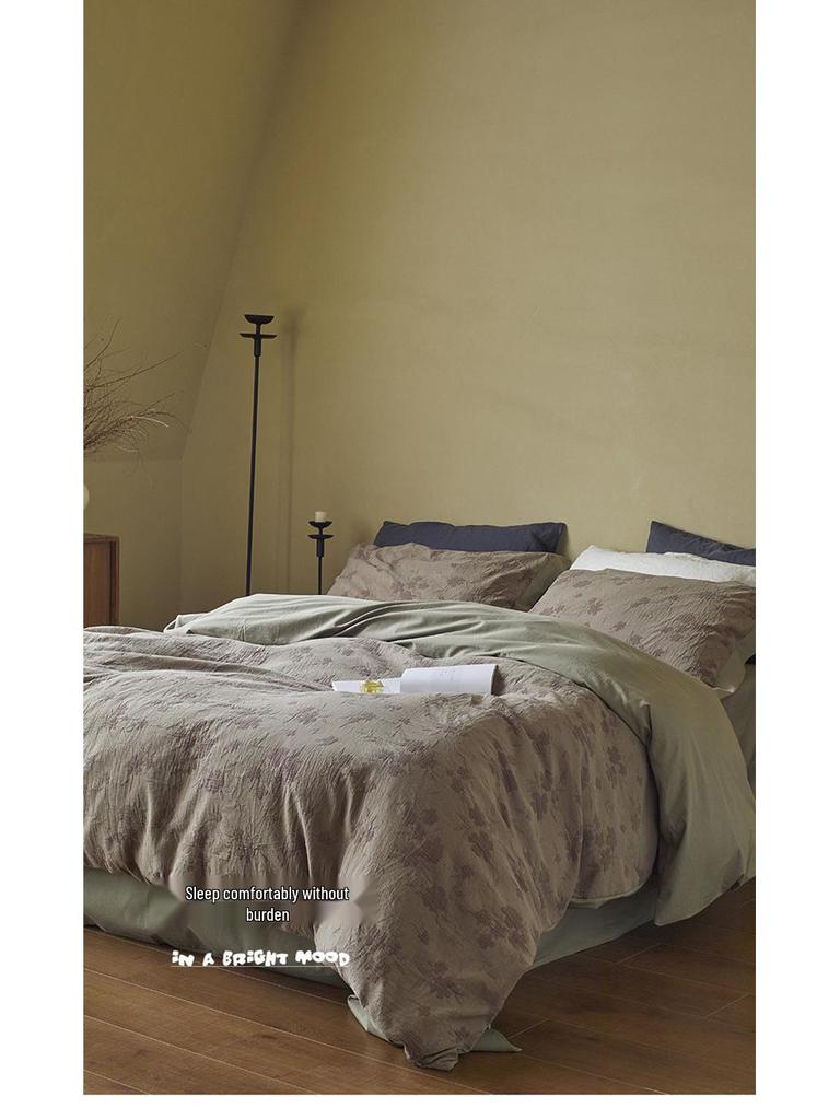 Retro Wabi-Sabi Pure Cotton Jacquard Four-Piece Bedding Set - Vintage High-End Feel Sheets & Duvet Covers