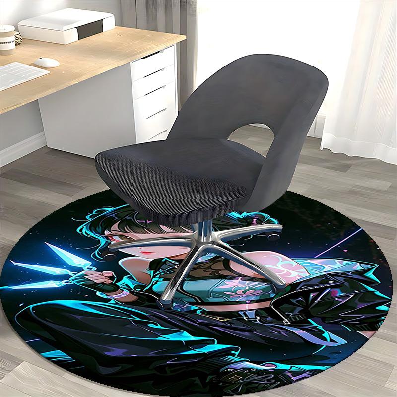 1pc Anime Tattoo Design Round Carpet Office Chair Mat, NonSlip Rug for Home Decor, Living Room