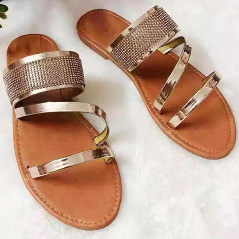 Женские сандалии Bling Bling Женская обувь на лето Сандалии Новые плоские сандалии Модные тапочки Sandalias De Mujer Летняя обувь
