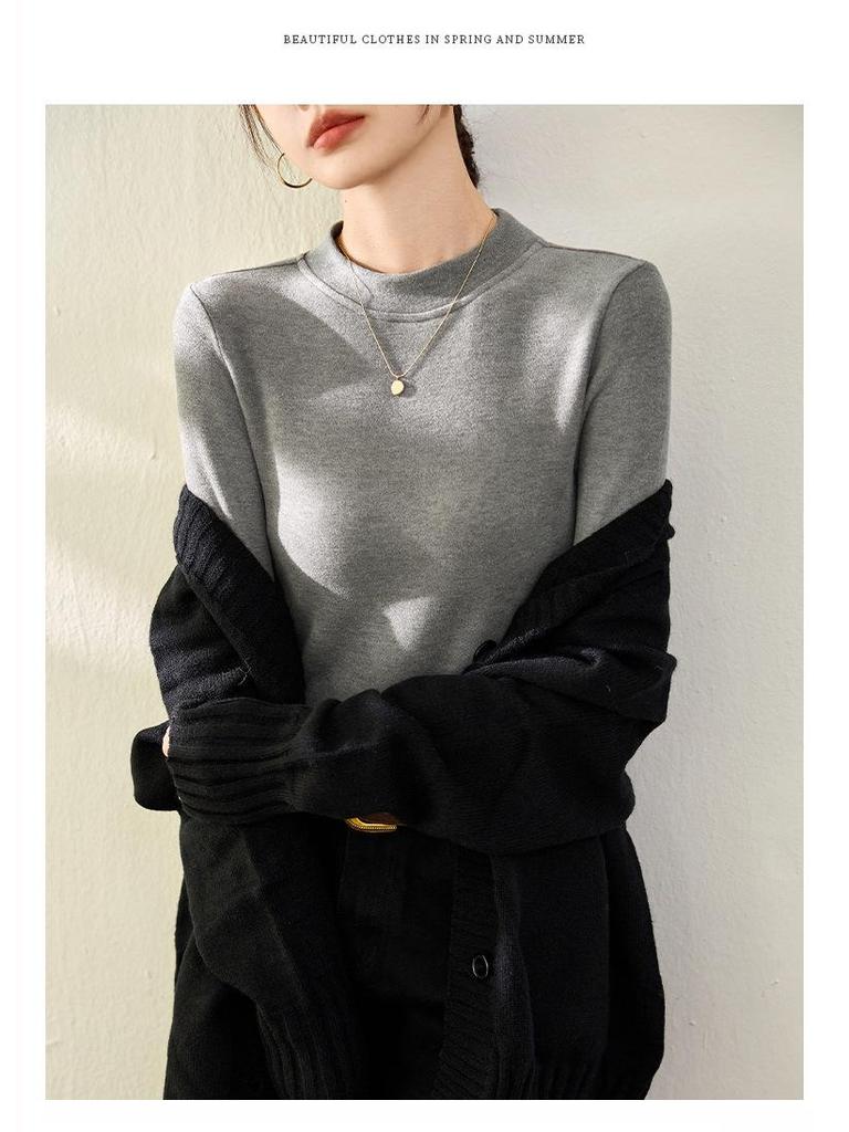 Женский двусторонний красный топ из немецкого бархата с полувысоким воротником и длинными рукавами — новинка осени/зимы 2024 г.