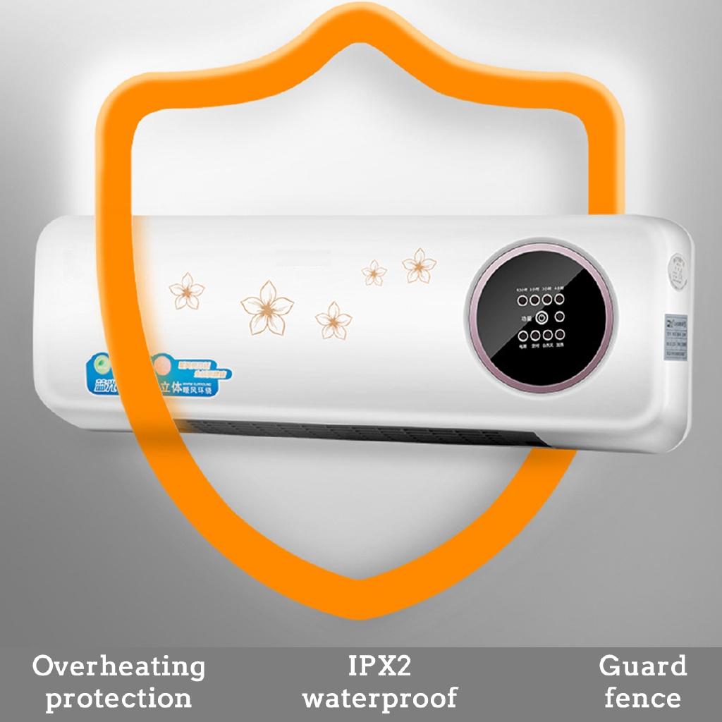 2000 Вт 3 скорости Настенный электрический обогреватель Водонепроницаемый Пульт дистанционного управления Машина для кондиционирования воздуха Экономия тепловой энергии