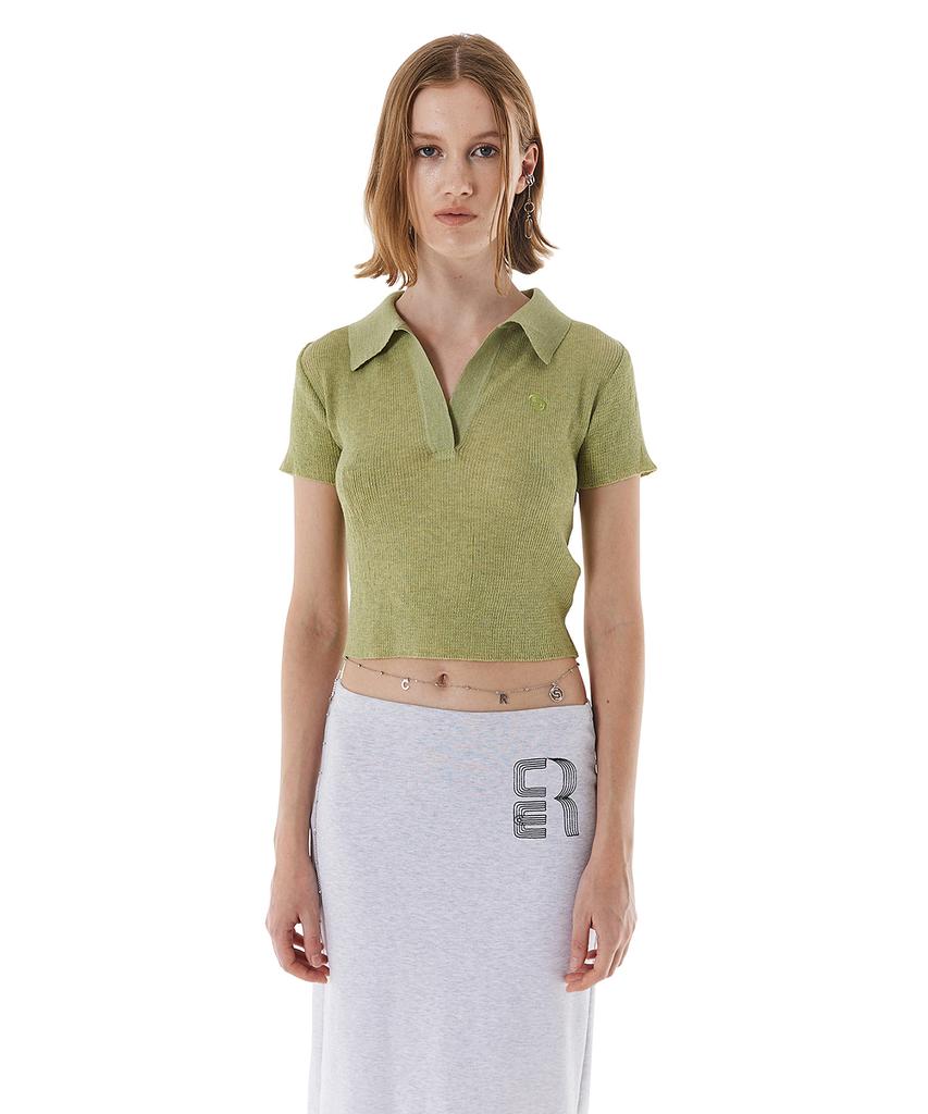 CERRIC Open Collar Logo Knit / Green