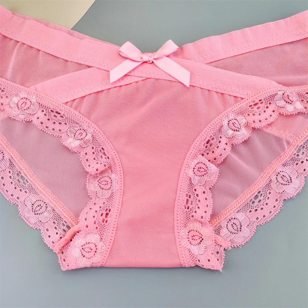 3 шт. Женское сетчатое нижнее белье с низкой посадкой, кружевными оборками, милые женские перспективные сексуальные трусы, удобные трусики