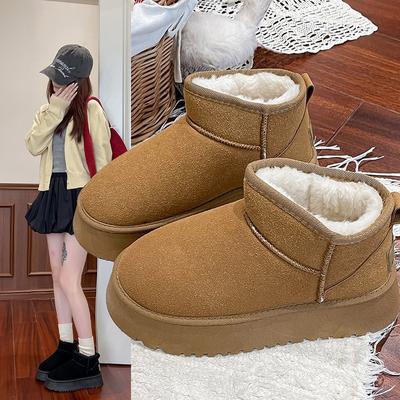Флисовые зимние ботинки женские носят толстую подошву зима 2025 новые повседневные универсальные короткие ботинки утолщенные нескользящие хлопковые туфли