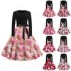 Women's Fashion Round Neck Casual Slim Valentine's Day Printed Long Sleeve Dresses