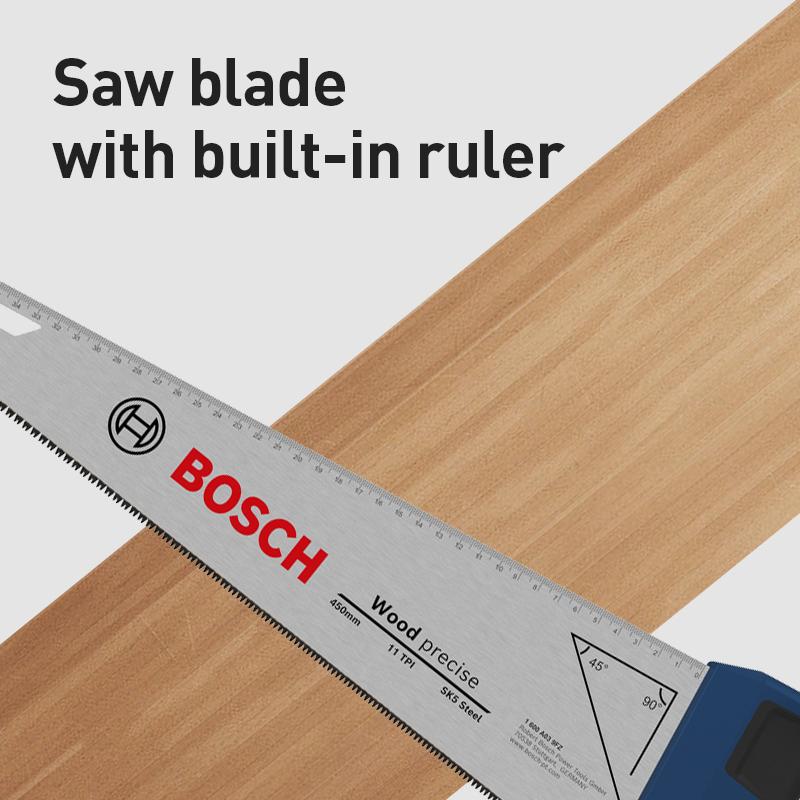 Bosch Ручная пила по дереву 450 мм / 500 мм Сталь SK5 Тройная заточка Зубья Закалка токами высокой частоты Угол направляющей 45°/90° Рукоятка с мягким покрытием