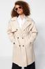 Women's Plus Size Trench Coat Beige Belted Gabardine Trench Coat