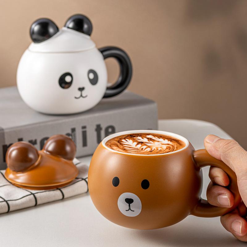 Новая мультяшная кружка-медведь с крышкой, офисная керамическая чашка высокой ценности, кофейная чашка для дома, для пары