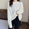 White Knitted Fried Dough Twist Women Sweater Loose Knit Pullover Simple Casual Commute Sweet Long Sleeve Top Bottoming Shirt