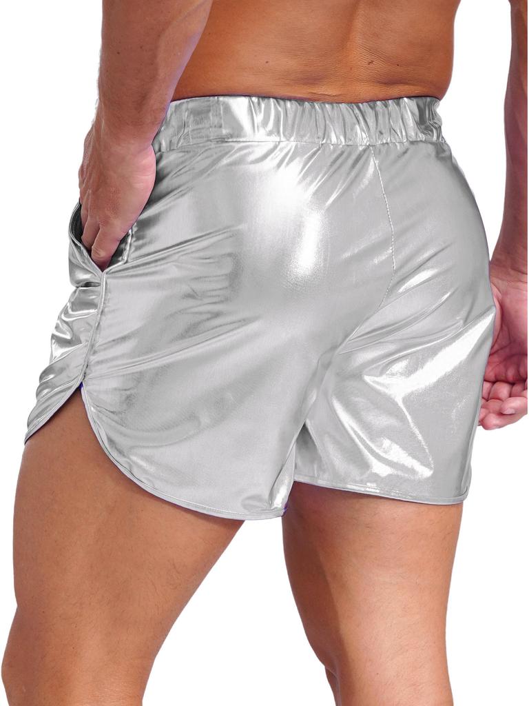 Мужские облегающие шорты с металлическим отливом и боковыми карманами для занятий йогой и мероприятий в ночном клубе