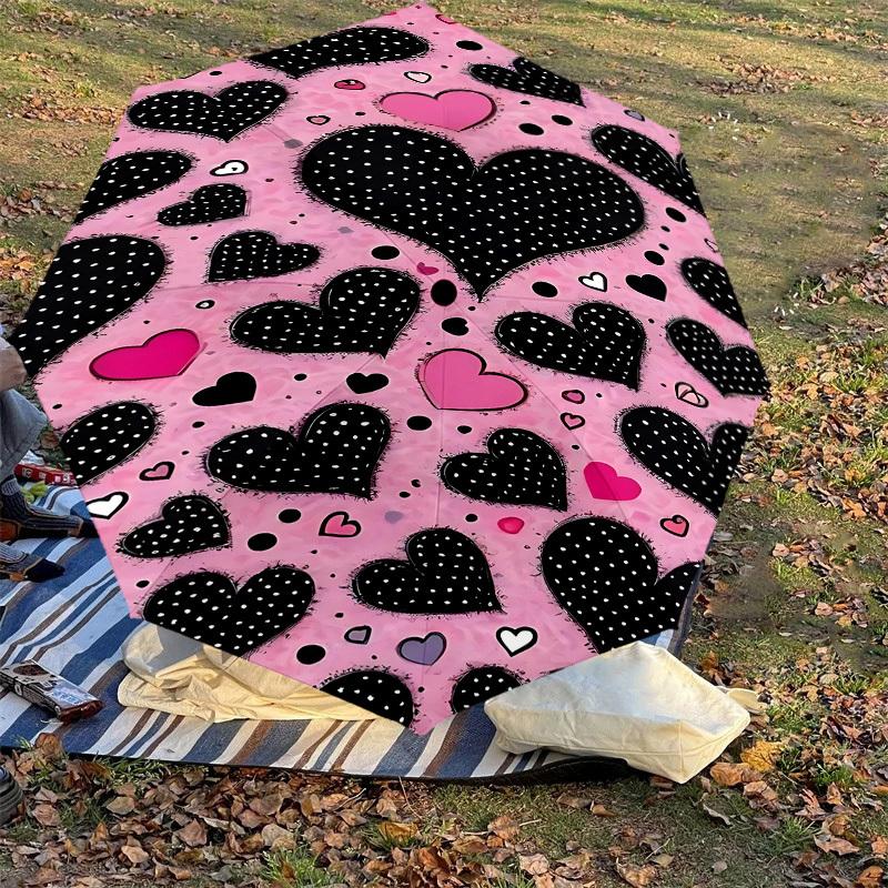 1PC Heart Pattern Umbrella-8-Rib Reinforced, Automatic Open, Lightweight & Durable, Fashion Accessory for Outdoor, J0365