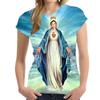 Летний топ с круглым вырезом и 3D-принтом Девы Марии, модная повседневная женская футболка с коротким рукавом