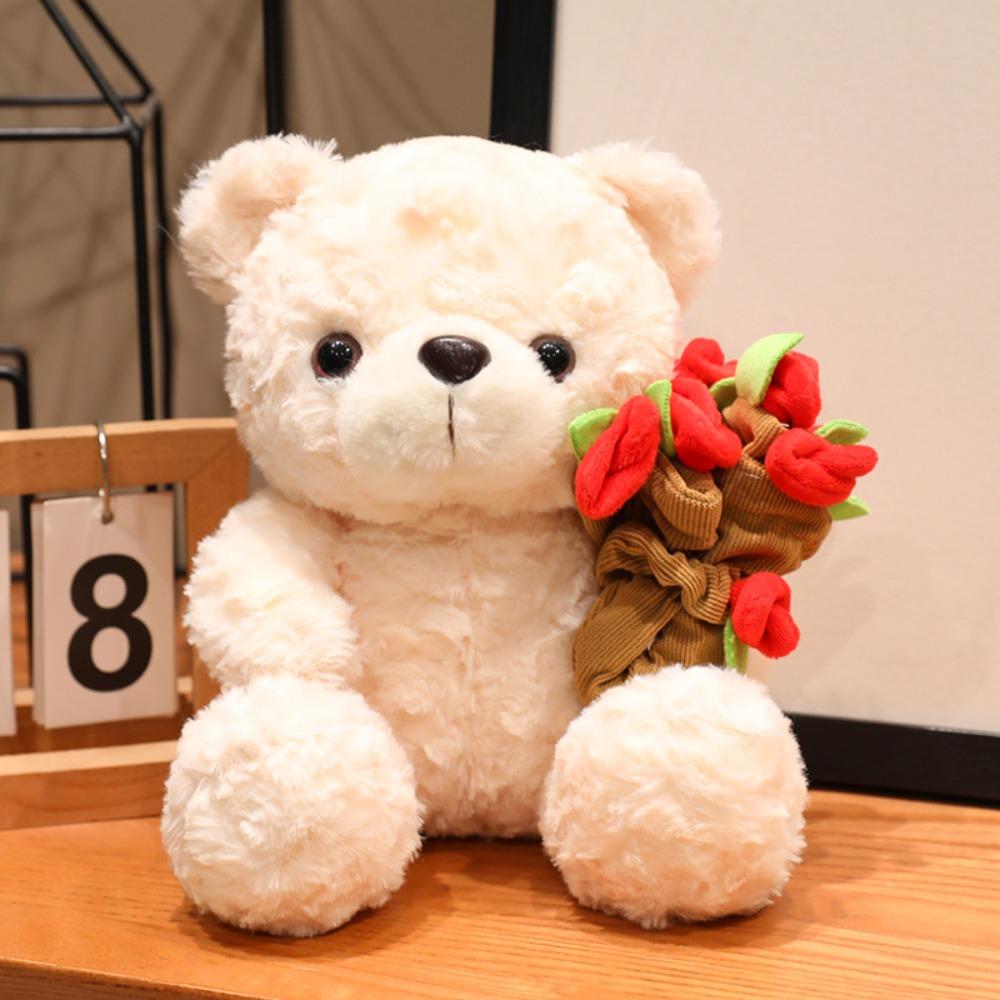 Red Heart Bear Plush Toy 16/25CM Bear Wear Rose Doll Creative Love Bear Doll Home Decoration
