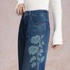 Side floral print wide-leg straight jeans women's high waist autumn loose drape niche design trousers