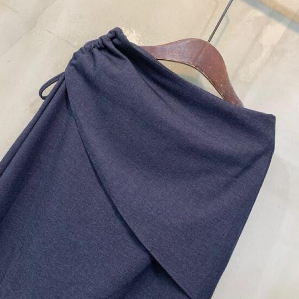 C S In The Room Duri ShirrIng Strap Wrap Layered Denim Flare Long Skirt 2Color