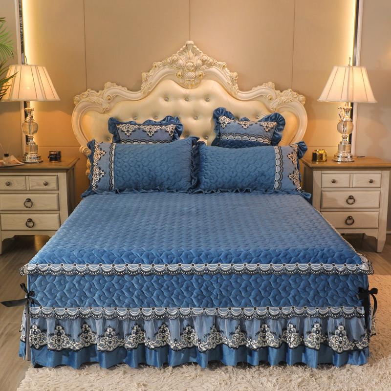 1 шт., классическая европейская плотная бархатная стеганая юбка-кровать, размер King Queen, высокое качество, короткое плюшевое покрывало, наволочка в комплект не входит