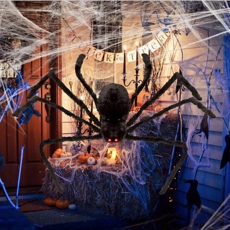 Horror Giantly Black Plush Spider Halloween Party Decoration Props Kids Children Toys Haunted House Decor Gift