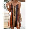 Полосатое платье-комбинация, повседневное платье без рукавов с V-образным вырезом для отпуска, женская одежда