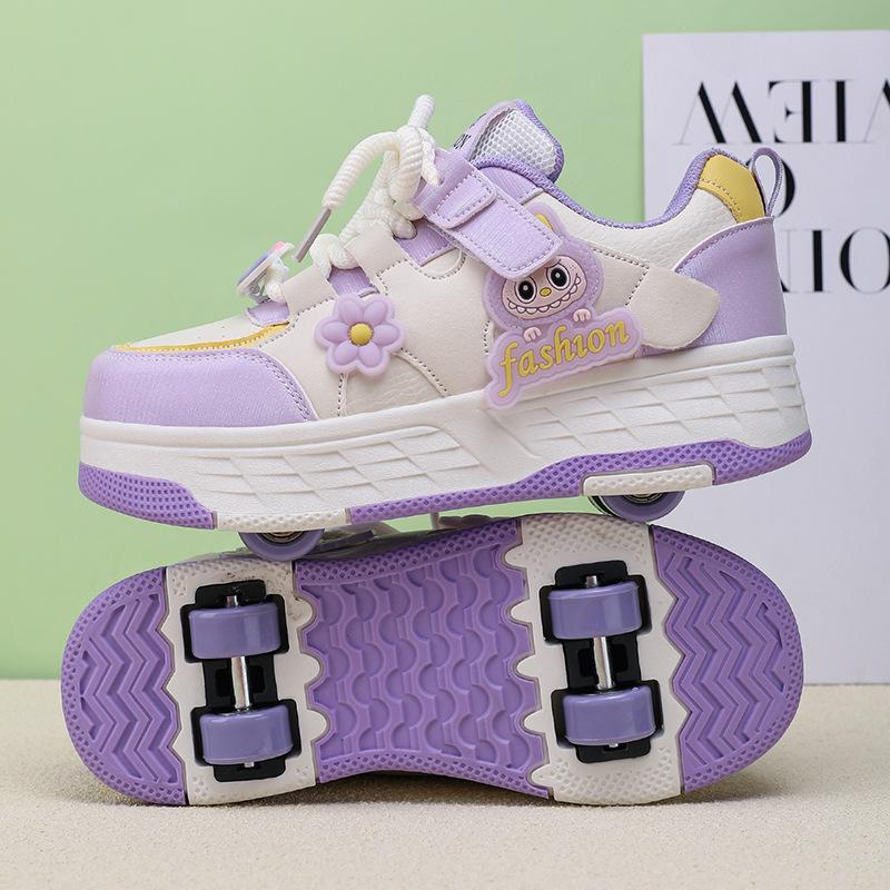 Runaway Shoes Girls Children'S Pulley Sneakers Roller Skates Four Wheels Boys' Sneakers