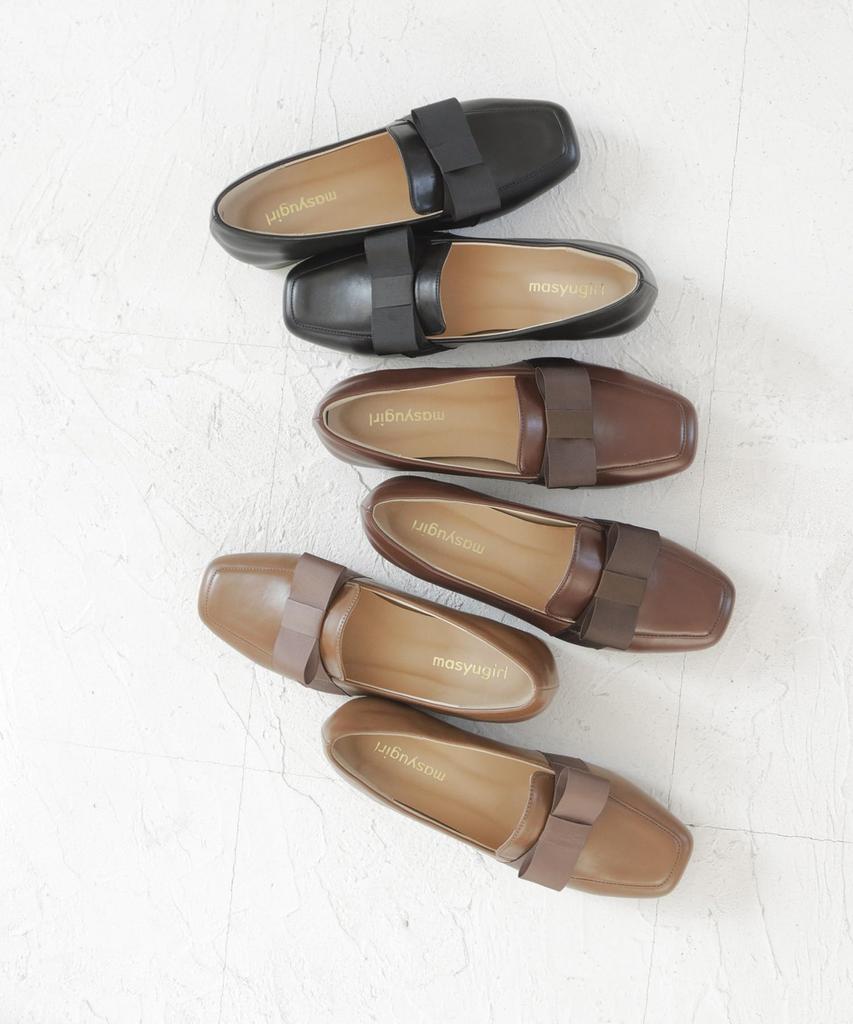 Masyugirl 4E широкая подошва репсовая лента низкий каблук квадратный носок туфли лодочки дуб [Sest] нескользящие 25,5 см mg1027-4e-OK-255