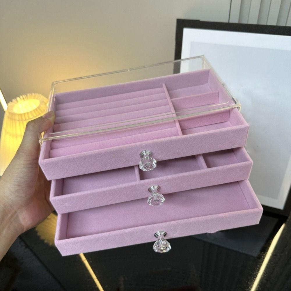 3-Tier Three Drawer Jewelry Box Dust-proof Earrings Jewelry Box Jewelry Storage Box  Home