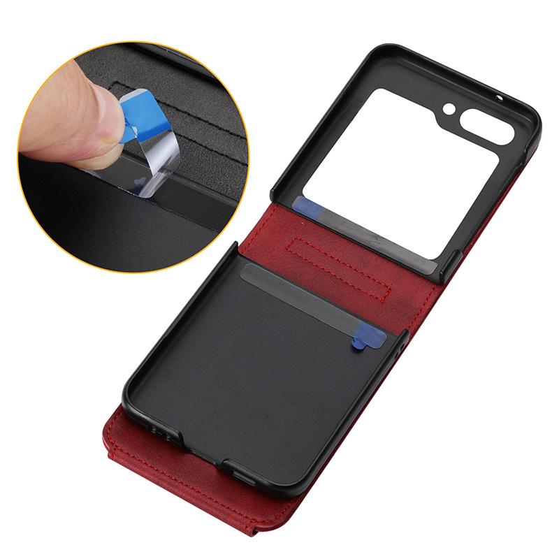 Samsung Z Flip Leather Case, Calf Pattern Full Coverage for Z Flip5, 4, 3.