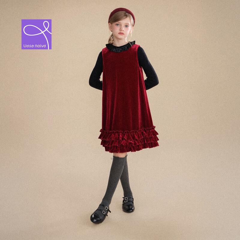 Little Naive Girls' Fleece-Lined Velvet Sleeveless Dress